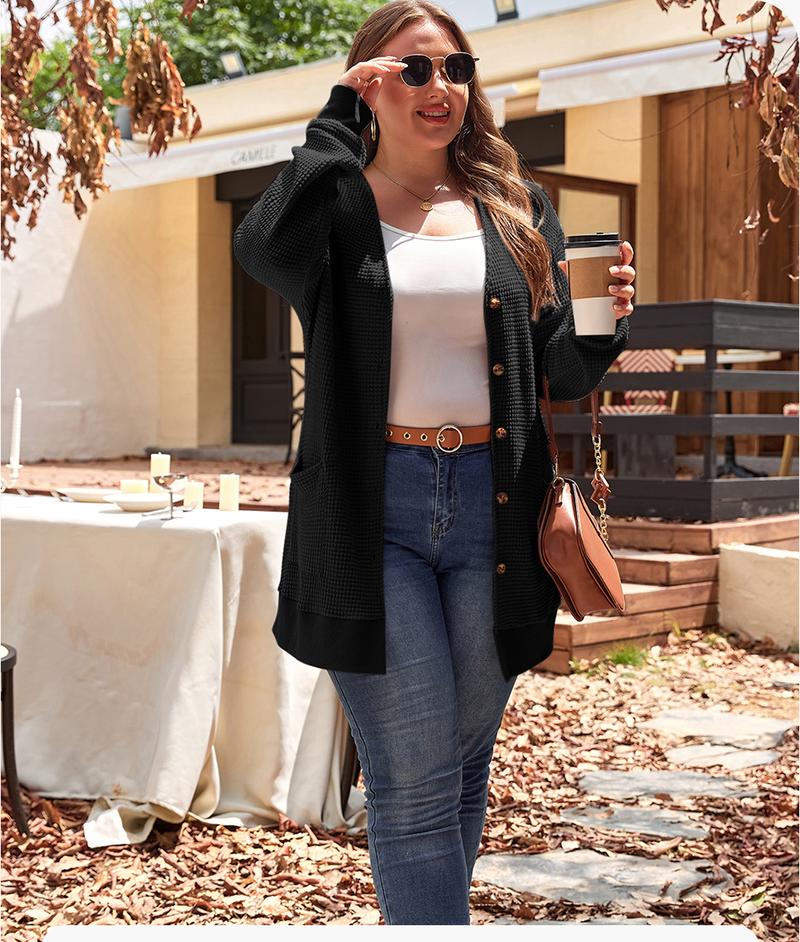 Aleumdr Women's Plus Size Cardigans Casual Long Sleeve Waffle Knit Front Button Tops 1X-5X Soft Breathable Stretchy Skin-Friendly Comfortable Everyday Wear Aleumdr Women's Plus Size Cardigans Casual Long Sleeve Waffle Knit Front Button Tops 1X-5X Soft Breathable Stretchy Skin-Friendly Comfortable Everyday Wear