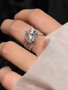 5 Carat Simulated Moissanite Pigeon Egg Ring, Moissanite Engagement Ring, Luxury Full Diamond, Fashionable Open-End Design, Perfect Gift for Her, All Seasons