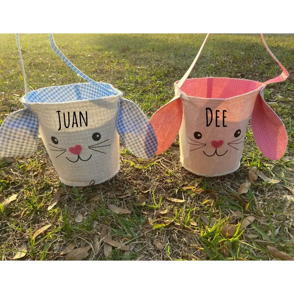 RUSTIC Personalized Bunny Easter Basket - Pink, Blue