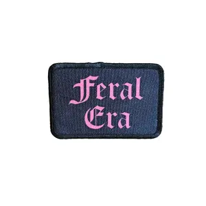 pink on black "feral era" Girls and Boys Meme 2"x3" Morale Patch with Hook and Loop Backing patches