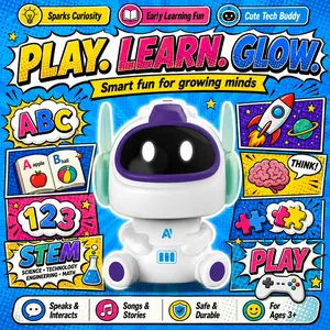Electronic Robot Toy with LED Screen Face Display, White and Purple Plastic Body with Voice Speaker Microphone, Desktop STEM Learning Figure for Boys Girls Ages 3+ Smart Multi-Mode Vacuum Cleaner