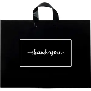 Thank You Merchandise Bags 50Pcs 10x12In Black Thank You Bags Bulk - Extra Thick 3.15Mil Customer Bags for Small Business - Big Thank You Shopping Bags for Boutique with Soft Loop Handle