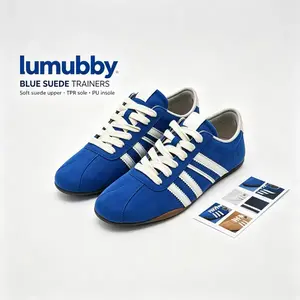 Lumubby Women's Retro Patchwork German Trainer Sneakers - Casual Lace-Up Walking Shoes