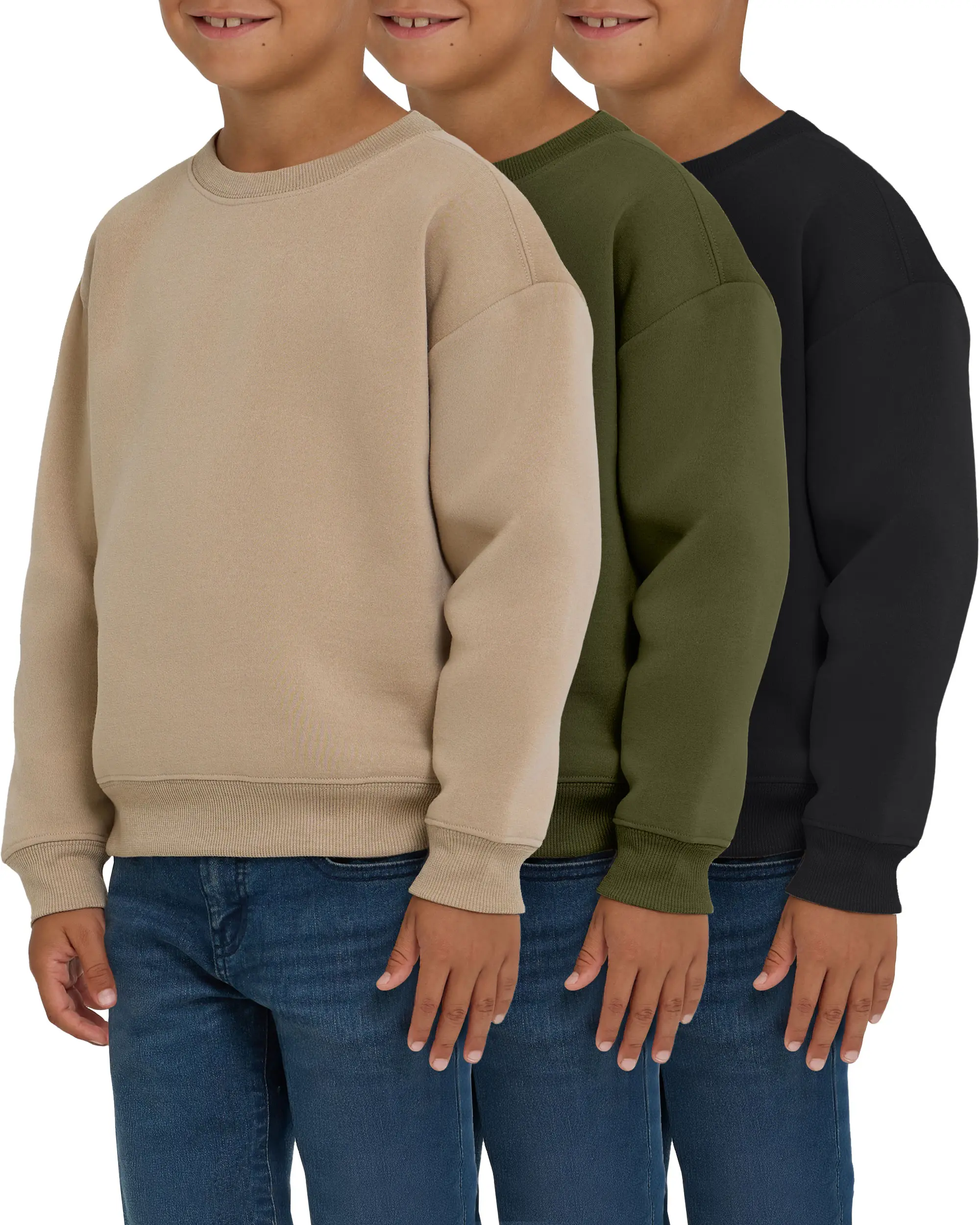 PURE CHAMP Boys' 3-Pack Athletic Crewneck Sweatshirts, Soft Fleece Pullovers, Lightweight & Breathable for School & Sports, S, Crew Neck