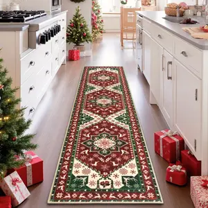 Christmas Carpet Runner Rug, Soft Non-Slip Floor Mat, Easy Clean Home Decorative Rug for Bedroom Kitchen Laundry Room Entrance