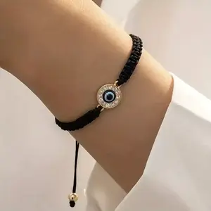 Evil Eye Protection GOOD LUCK Bracelet Glass Blue Adjustable size Handmade Braided Kabbalah Thread Friendship String Minimalist with Stones, trendy fashion jewelry