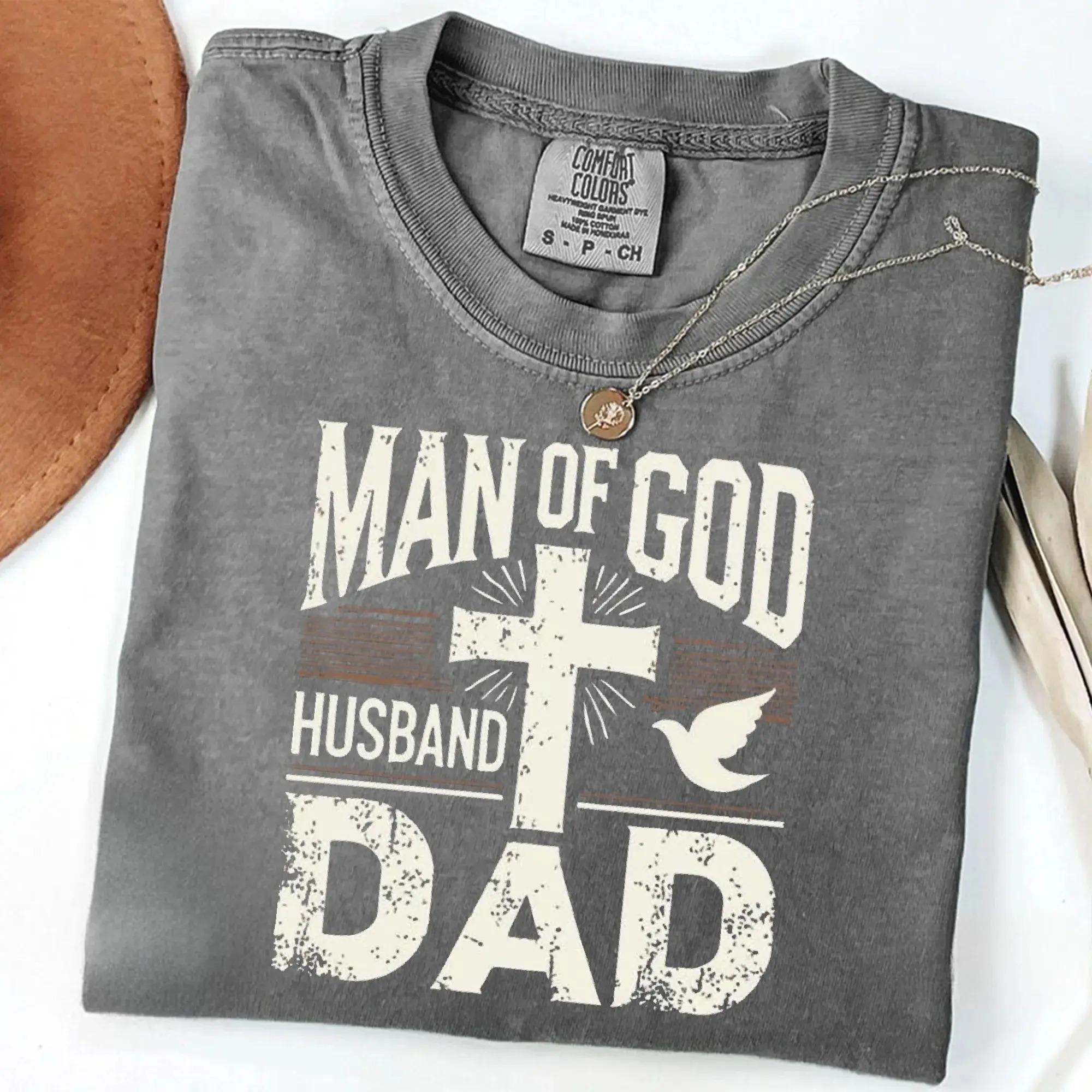 Comfort Colors Man of God Husband Dad T-Shirt, Christian Father Graphic Tee, Faith Based T-Shirt for Men, Religious Dad Gift, Father’s Day Christian Apparel