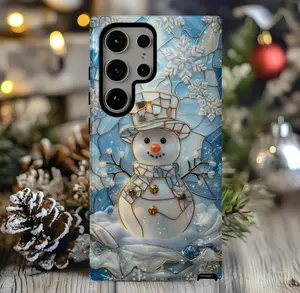Snowman Phone Case: Faux Stained Glass Effect | Frosty Winter Wonderland, Cute Phone Case, Cute Gift, Gift for Sister, Friend, Him/ Her, Birthday - iP Xr, 11, 12, 13, 14, 15, 16, 17, S21, 22, 23, 24, 25 - Tough Case, MagSafe Case, Phone Case