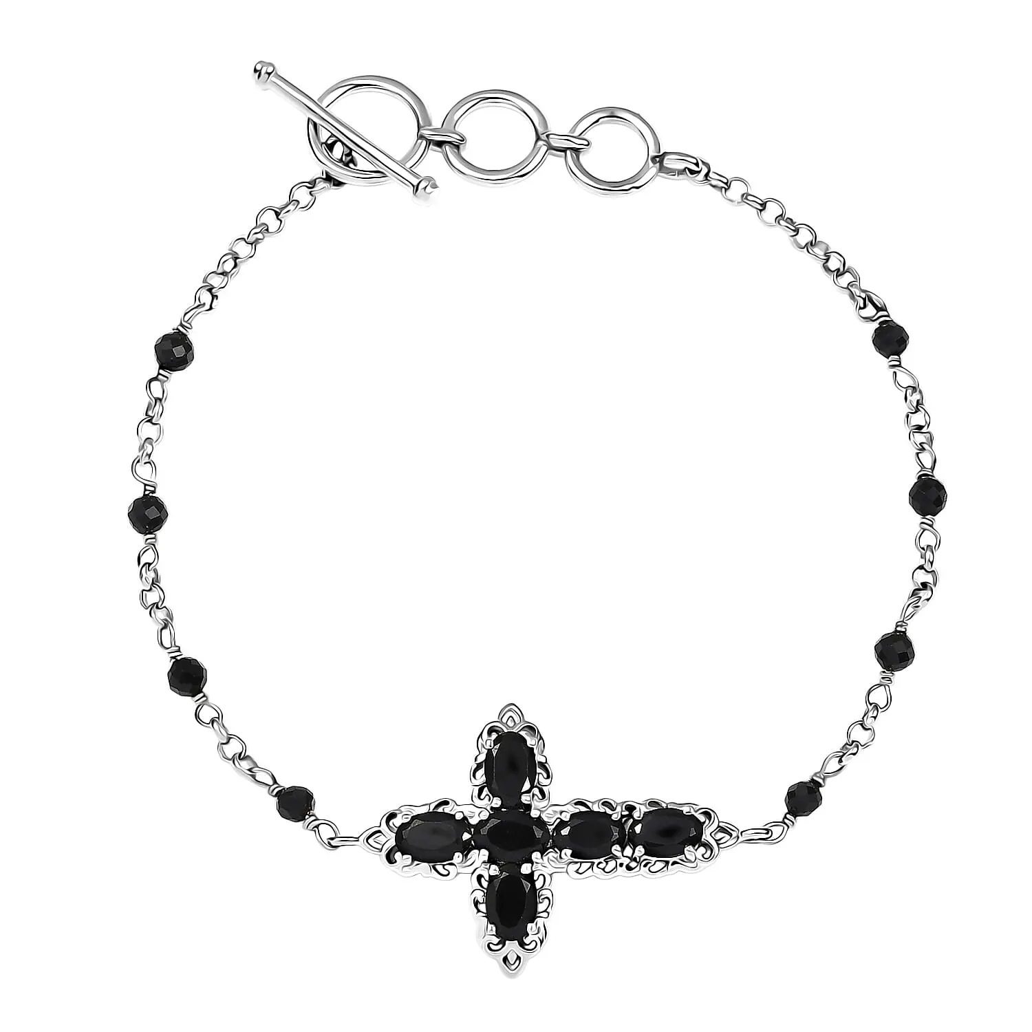 EverTrue Thai Black Spinel 5.40 ctw Toggle Clasp Bracelet in Platinum Bond (6.50-8.0In) EverTrue Thai Black Spinel 5.40 ctw Toggle Clasp Bracelet in Platinum Bond (6.50-8.0In)