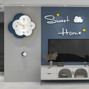 Elegant Wall Clock with Pendulum Battery Operated Non Ticking Silent Unique Home Decorative Fancy Hanging Clocks for Living Room Kitchen Bedroom Office Dining Bathroom Aesthetic Decor