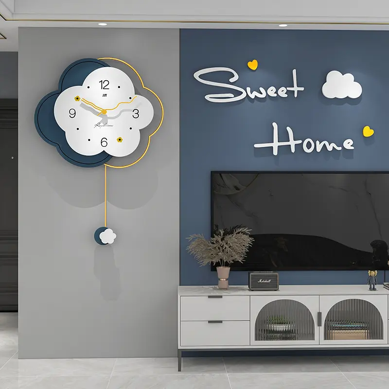 Elegant Wall Clock with Pendulum Battery Operated Non Ticking Silent Unique Home Decorative Fancy Hanging Clocks for Living Room Kitchen Bedroom Office Dining Bathroom Aesthetic Decor