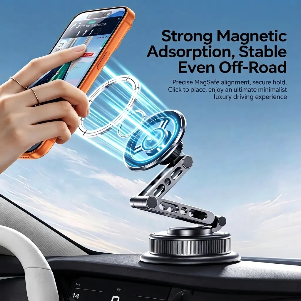 Alloy Magnetic Phone Stand - Vacuum Suctioncup Mobile Phone Holder, 360-Degree Universal Adjustable Car Mount for Dashboard, Windshield