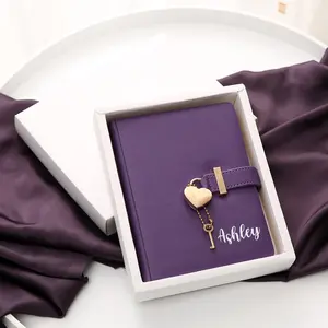 Personalized Heart Shaped Lock Diary with Key | Customize With Name | PU Leather Cover Journal | Personal Organizers Secret Notebook for Girls & Women | B6 Size 5.3x7inch Diary with Rose Gold Metal