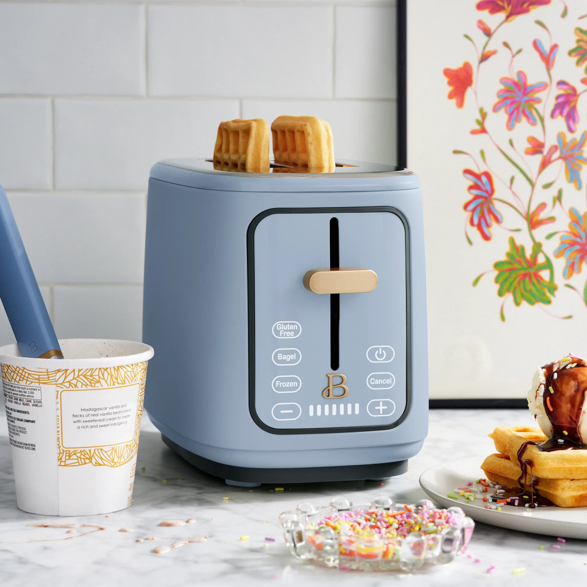 Beautiful 2 Slice Toaster with Touch-Activated Display, Lavender by Drew Barrymore