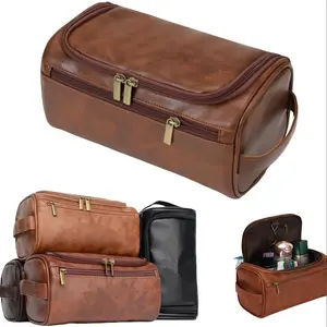 Premium Men's Travel Toiletry Bag - Spacious Waterproof Organizer with Multiple Compartments, Zipper Closure & Carry Handle - Perfect Gift for Dad, Husband, Grandpa on Valentine's Day or Birthday  Durable Leather