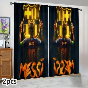 Semi-blackout curtains, Messi Barcelona FCB gold glory number 10 pattern, suitable for bedrooms/living rooms/kitchens/hotels/gazing, celebrity-themed decorations, fan festival gifts, holiday gifts, birthday gifts, Window Curtain