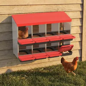 Red Chicken Nesting Box, 8-Hole Roll Away Egg Laying Box with Lid, Heavy-Duty Galvanized Steel Rustproof Design - Easy Egg Collection, Easy Clean (Wall-Mountable Without Bracket.)