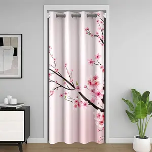 Feelyou Japanese Cherry Blossom 30%-50% Blackout Privacy Curtains, Pink Flower Floral Accent Printed Design Cherry Theme Doorway Cover, Bedroom Closet Accessory, Floral Accent Curtains