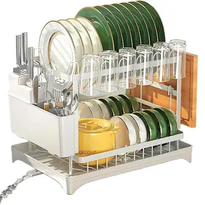 2-Layer Kitchen Storage Rack for Plates and Utensils, Dish Drying Rack with Drain Tray, Home Organizer for Cups and Cutlery