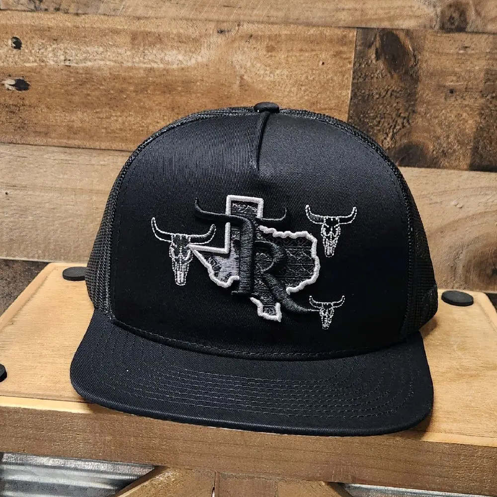 Texas Ranch Three Skulls Cap - Black/Black