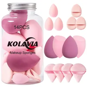 14PCS Makeup Sponge Set, Beauty Blender Sponge for Foundation Blending with 3PCS Mini Makeup Sponges & 4PCS Triangle Powder Puff, Soft Make Up Sponges for Face Cosmetic Applicator for Powder Liquid