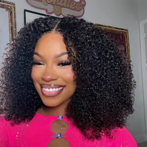 Megalook Short Curly Wigs Popping Fluffy Curl 200% Density 6x6 Pre Cut Ready To Go Curly Glueless Wigs Ready To Wear Human Hair Beginners Glueless Wig