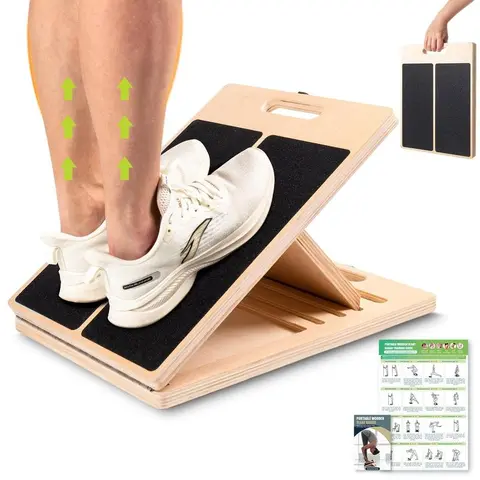 Wooden Slant Board for Calf Stretching - Portable Unisex Home Gym Equipment, Adjustable Incline Levels, Anti-Slip Grip Surface, Foldable, Easy to Carry, Physical Rehab Support, Injury Risk Reduction, Aids Plantar Fasciitis Recovery, Boosts Circulation, He