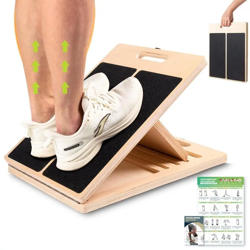Slant Board for Calf Stretching Wooden Portable Calf Stretcher Board for Physical Support and Reducing Injury Risk Adjustable Incline Levels Anti Slip Grip Surface Foldable Exercise Equipment Foldable Workout Equipment