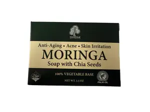 Madina Moringa Soap with Chia Seeds - Anti-Aging Acne Skin Irritation Relief - 100% Vegetable Base Palm Oil - 3.5 Oz Bar - Natural Skincare Solution