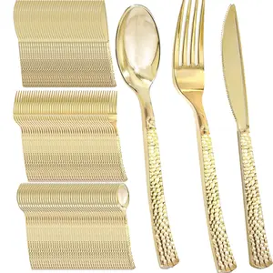 120 Plastic Silverware Set, Heavyweight Striped Plastic Forks Knives Spoons for Parties and Events, Includes 40 Each for Weddings and Daily Use
