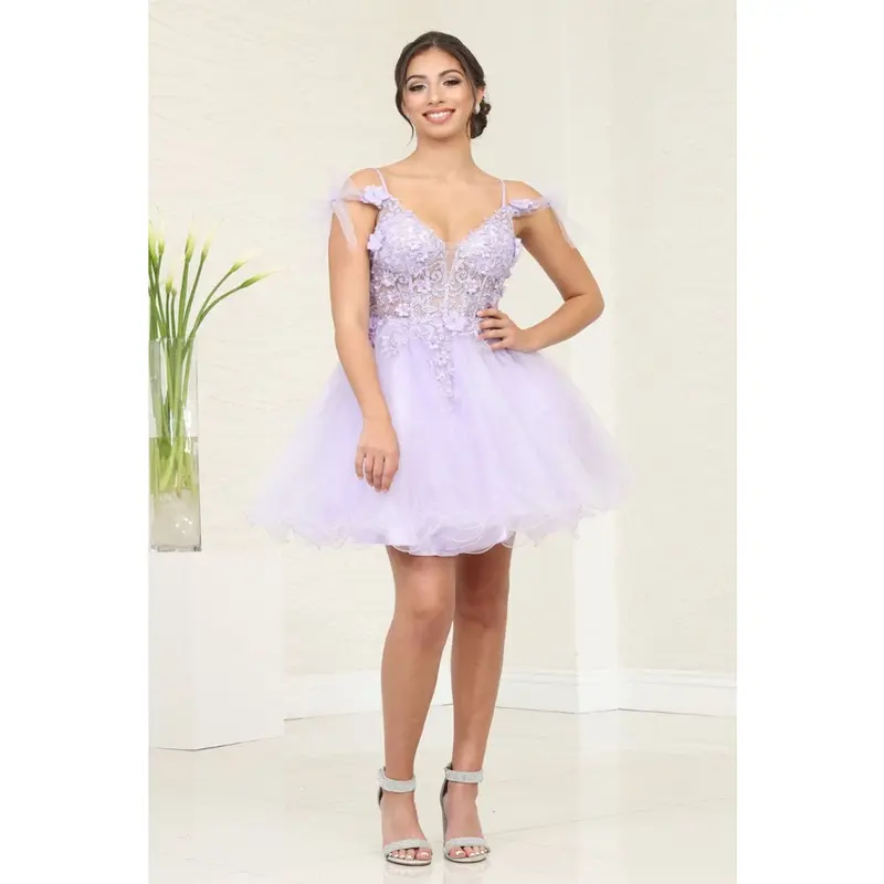 open lace back dress Lilac Purple Floral-Print Long Prom Dress A1135 Lilac / 2