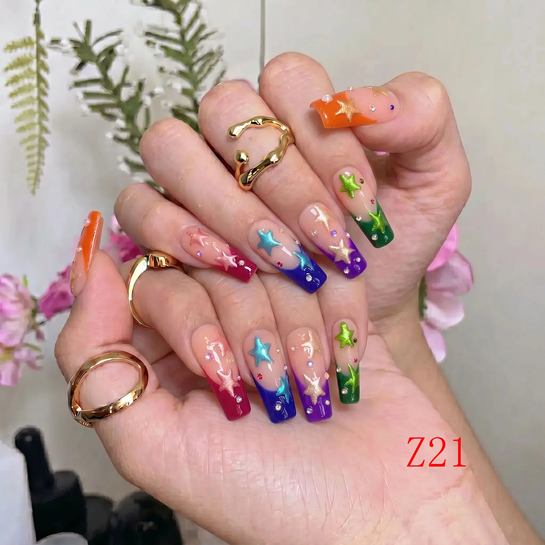 Nailbeebee Z21 1.3in Handmade Press-On Nails - Reusable, Salon-Quality, Long-Lasting, Glossy Design - For Daily Office Use, Date Nights, Holiday Travels