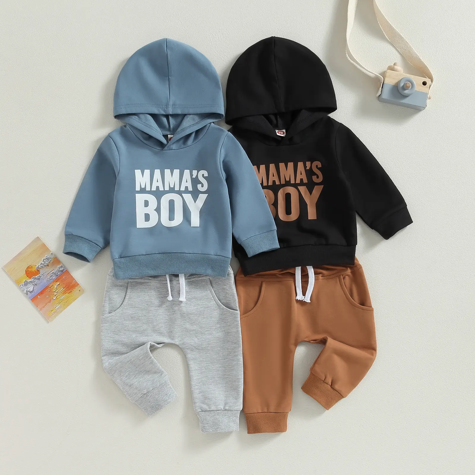Toddler Boy Sweatsuit, 2-Piece Letter Print Cotton Blend Hoodie and Jogger Pants Fall Winter Outfit Set, Hooded Top
