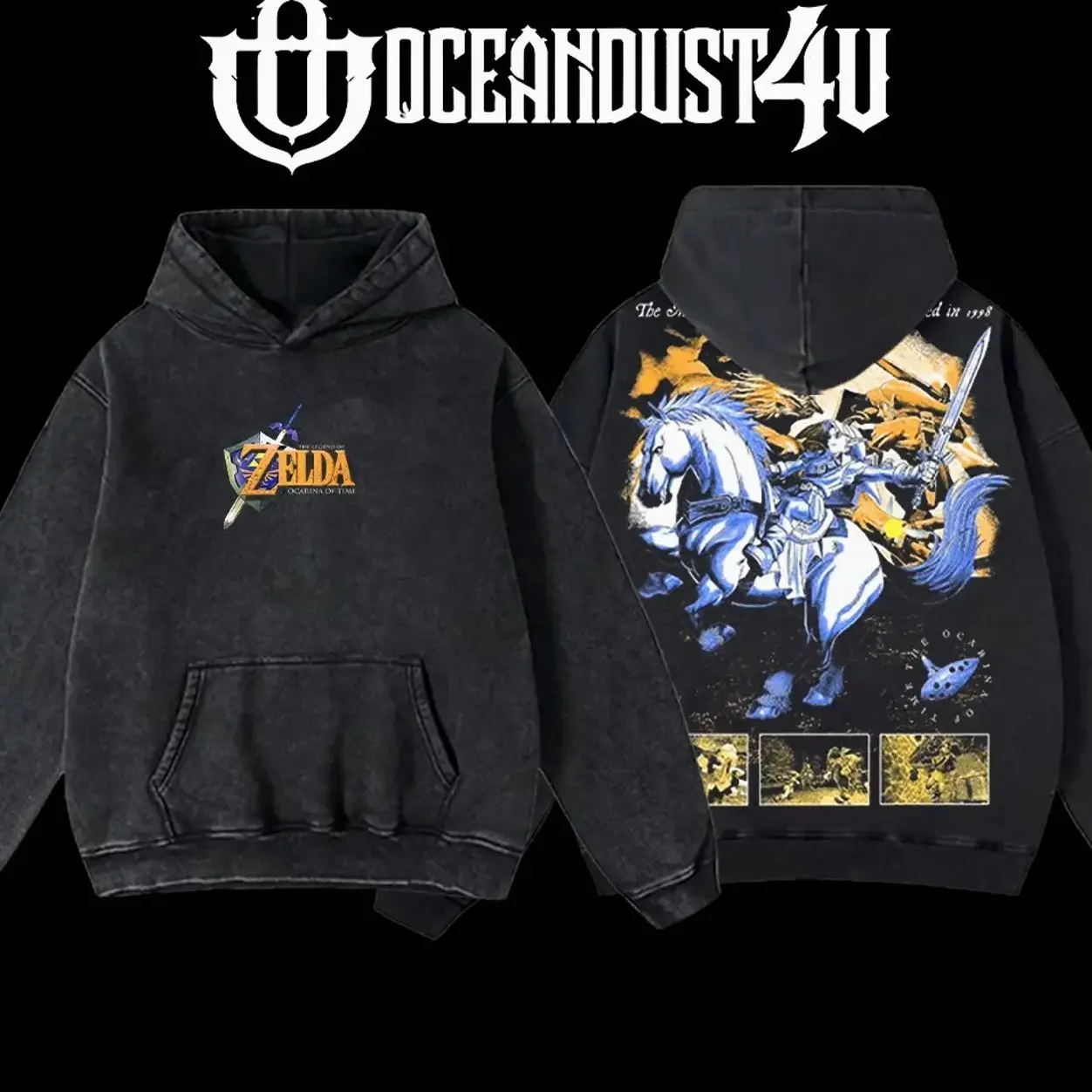 OceanDust4U The Legend of Zelda: Ocarina of Time "1998 Promo" Hoodie 100% Premium Cotton 230gsm Heavyweight Pre-Washed Unisex Classic Menswear Apparel FXX