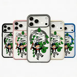 Vintage Rich Guy Dollar Print Magnetic Monopoly Man MagSafe Phone Case for iPhone 17 16 15 14 13  Pro Max 1800G Strong Magnet Shockproof Case  Non-Yellowing Acrylic+TPU 2-in-1 Cute Cartoon Money Cover