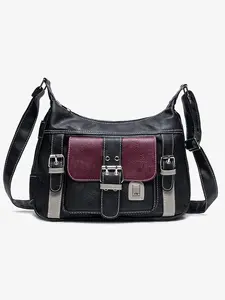 Fashion Colorblock! Women’s High-Quality PU Leather Casual Shoulder Bag Daily Commute Bag