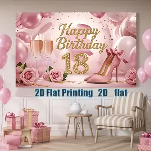 1pc Polyester 2D Flat Party Banner - 18th Birthday Backdrop, Home & Room Decoration