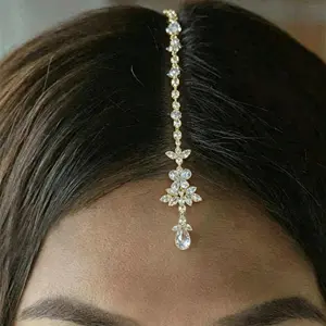 Bling Indian Shiny Pendant Forehead Chain Jewelry Tiara Headpiece Bridal Head Hair Wedding Rhinestone Headwear Accessories Gift