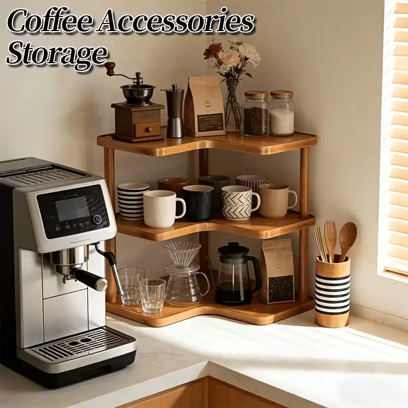 Triangular Corner  - Multi-Tier Countertop with Space-Saving Curved/Shaped Design Suitable for Coffee Station, Kitchen & Organization, Modern Minimalist  for Small Spaces, Display Unit, Corner multi-layer shelf