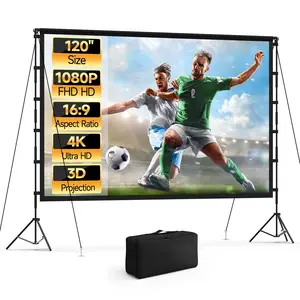120-Inch Portable Projector Screen with Stand, 16:9 4K HD Front/Rear Projection Screen with Carry Bag for Home Theater, Backyard Movie Nights