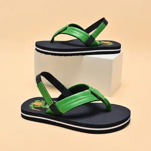 Boys' Cartoon Dinosaur Slippers Non-Slip Odor-Resistant Fashionable Color-Block Closed-Toe Sandals Green & Navy Blue Design