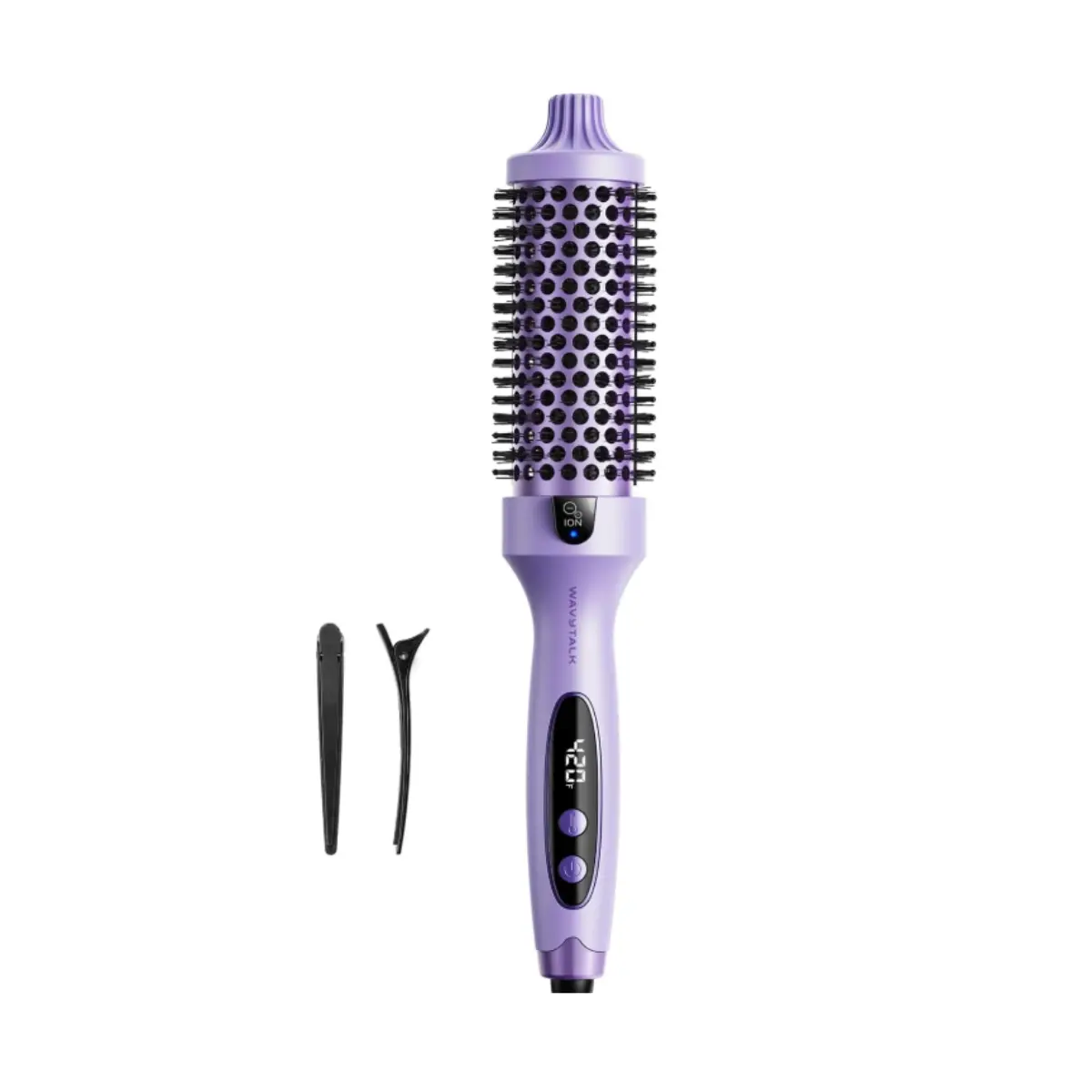 Wavytalk Thermal Brush Blowout Boost 1.5″ Heat Round Brush for Blowout Look | Negative Ion Technology, Tourmaline Ceramic, 5 Temperature Settings Dual Voltage, Less Damage, Purple