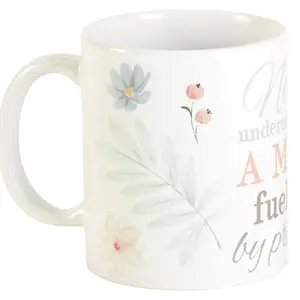 212 MAIN 11oz Ceramic Mug - Floral Theme, "Never Underestimate Mom" Text Print, Microwave-Safe, Washable Kitchen Drinkware, Mom Gift