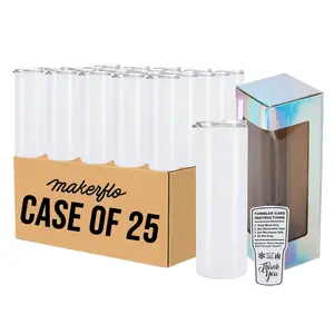 makerflo 20 oz White Skinny Sublimation Blank Tumblers with Screw-On Lid & Straw, Pack of 25 – Craft-Ready for DIY Gifts, Sublimation, Epoxy, UV DTF, Vinyl & Laser Engraving