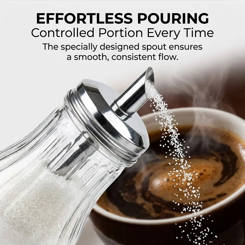 Coffee Shop Sugar Container, in a Vintage Style, Made of Glass, with Dimensions of 2.8"x2.8"x5.3"