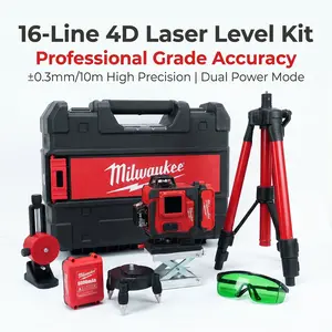 Milwaukee 16 Line Laser Level Kit With Battery A Cross Line  ±0.3mm/10m Accuracy Dual Power ideal tool