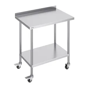 VEVOR 24 x 36 x 40 Inch Stainless Steel Work Table,  Commercial Food Prep Worktable with Casters, Heavy Duty Prep Worktable, Metal Work Table with Adjustable Height for Restaurant, Home and Hotel