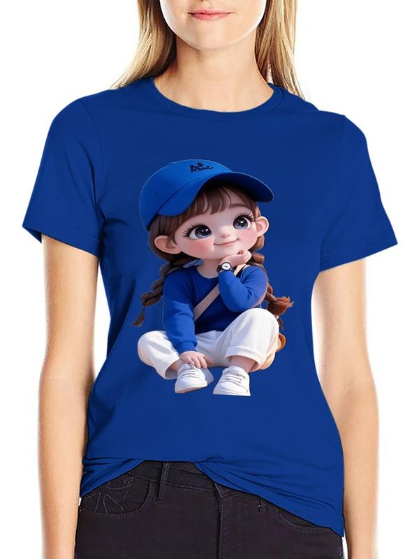 Women's Cute Pure Cotton Breathable Graphic Print Tshirt Top - Casual Short Sleeves Crew Neck Cap Braid Art Fitted Cut Halloween Girl Apparel #sohochic