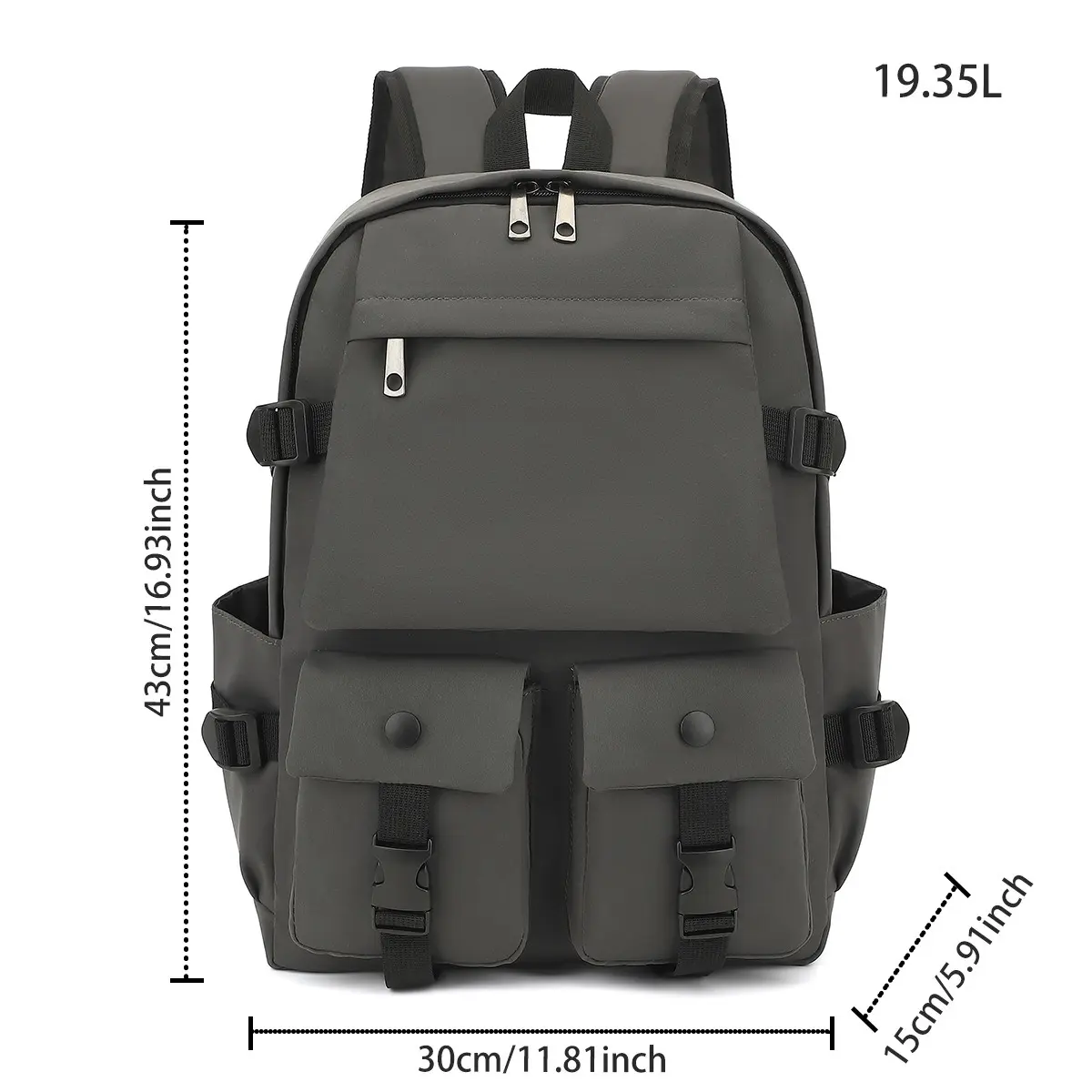 Men's Fashion Multi-Pocket Functional Casual Backpack - 43x30x15cm Large Storage, Secure Snap Button Pocket, Shock-Absorbing Padded Back Panel, Durable Water-Repellent Fabric for Students & Daily Use