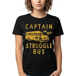 Mens Captain of The Struggle Bus T Shirt Funny Sarcastic School Bus Graphic Novelty Tee for Guys Mens Funny T Shirts Cool Vintage Fashion T-Shirt Gift Classic Menswear